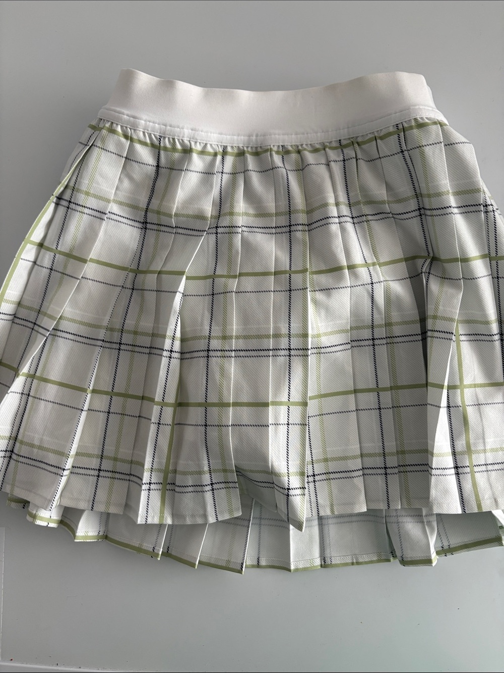 lululemon athletica White Pleated Tennis Skort with Light Green & Navy Plaid